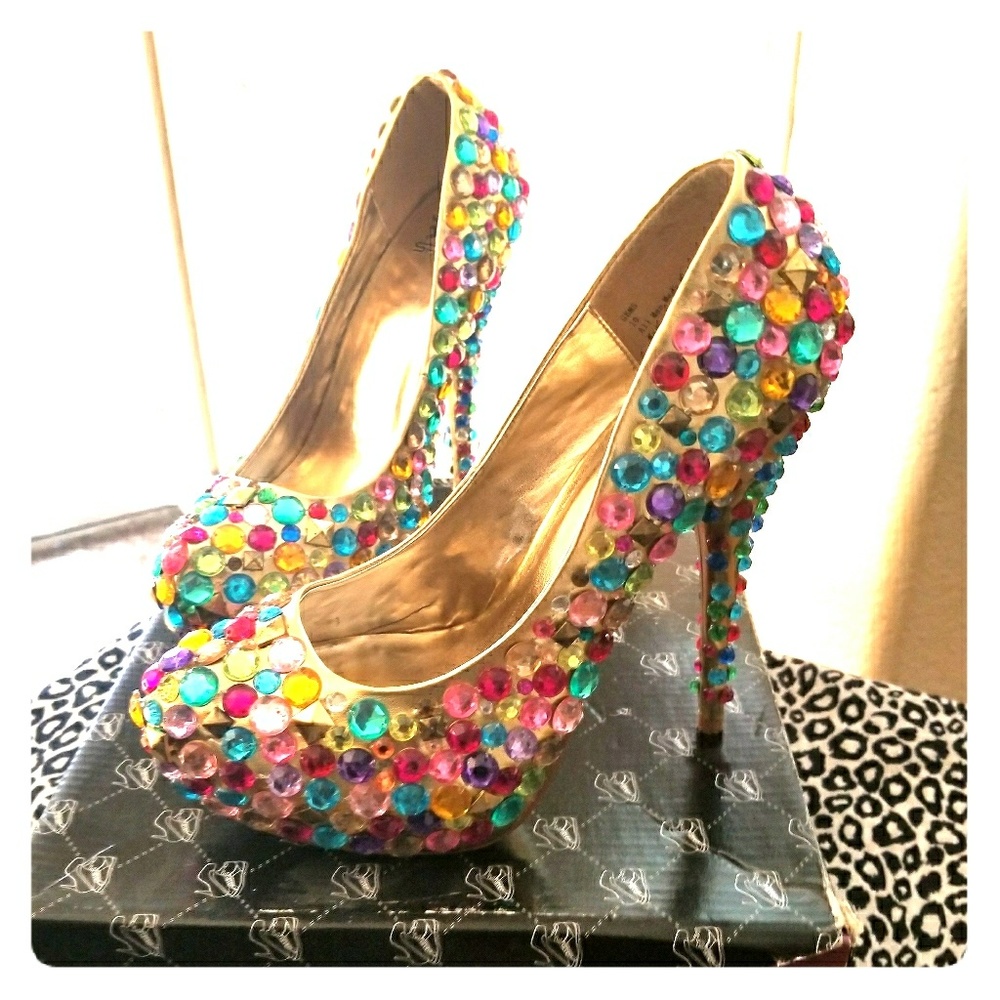 Jeweled pumps.... worn once